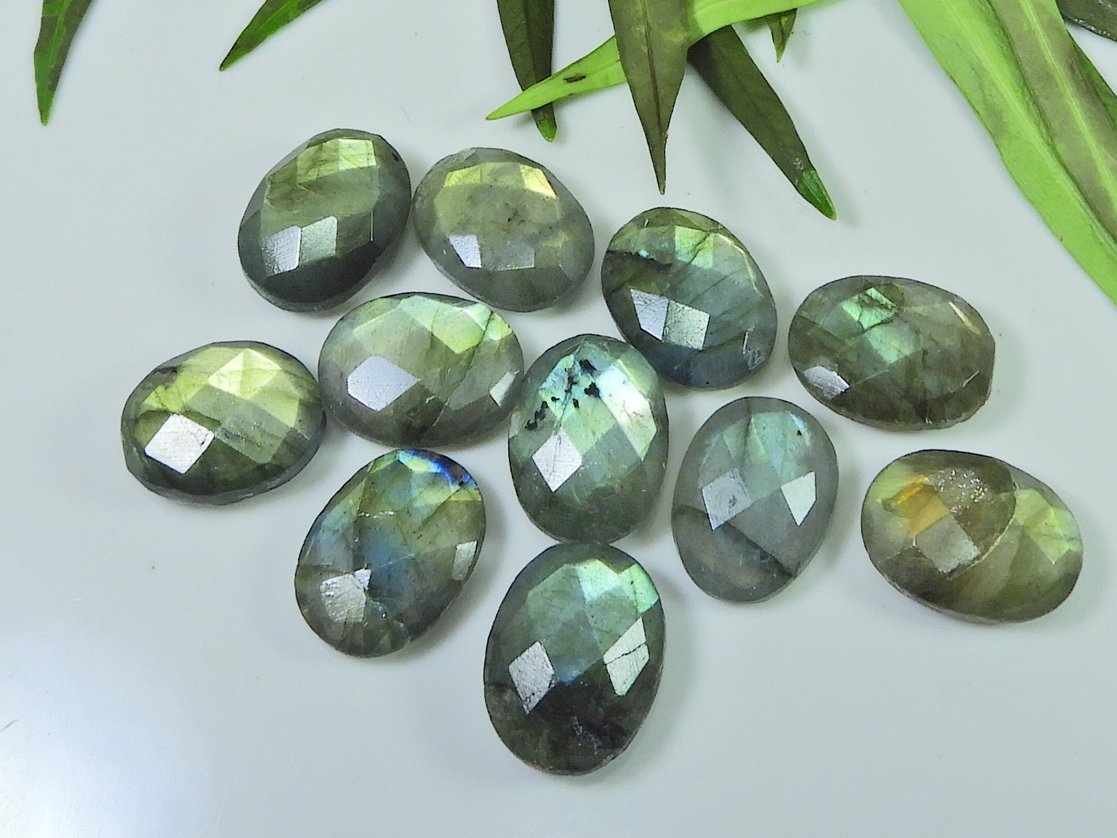 11Pcs 12X17MM Natural Labradorite Both Side Checker Cut Oval Loose Gemstone
