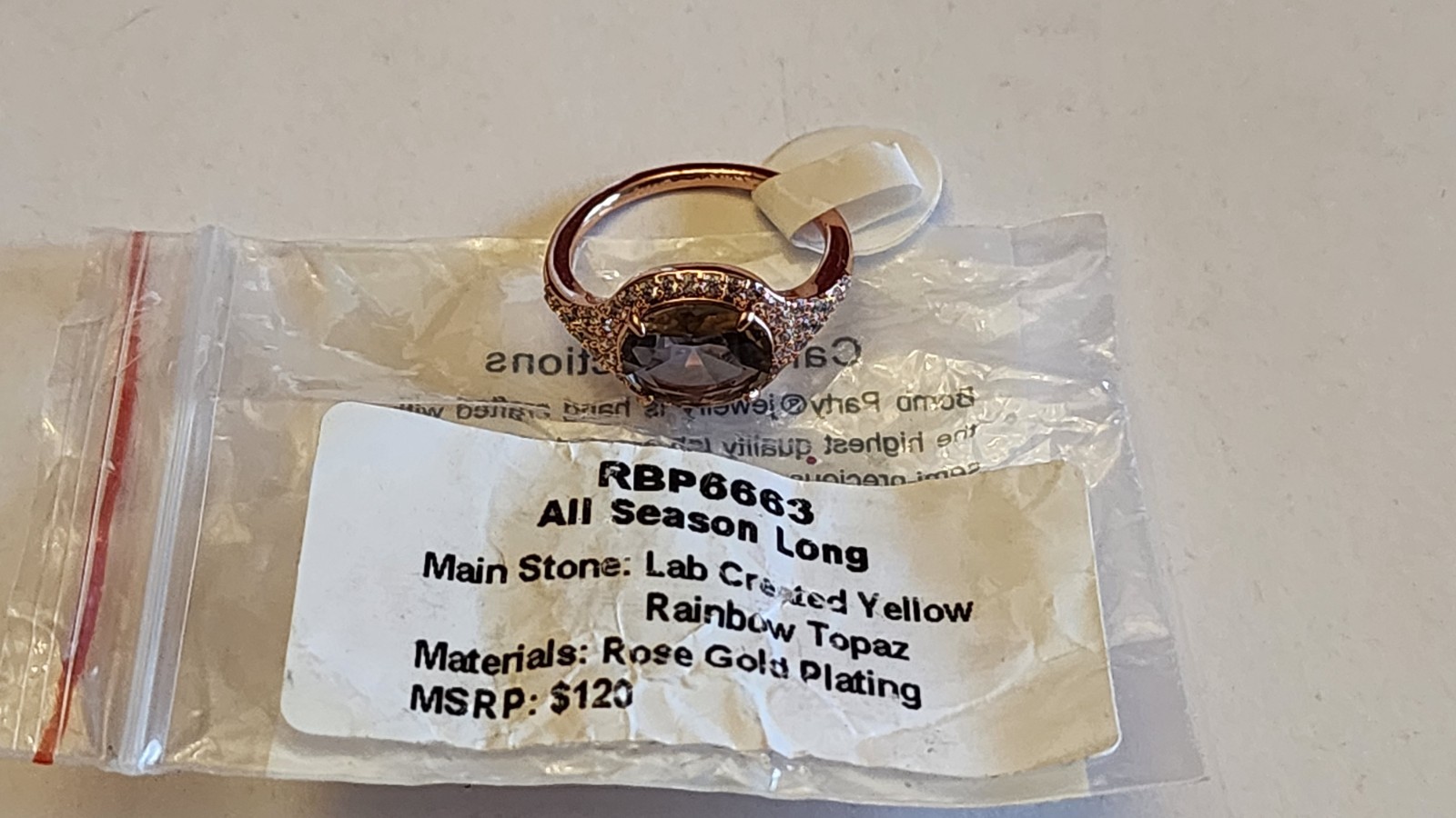 Bomb Party All Season Long Yellow Rainbow Topaz Rose Gold Ring Size 7 RBP6663
