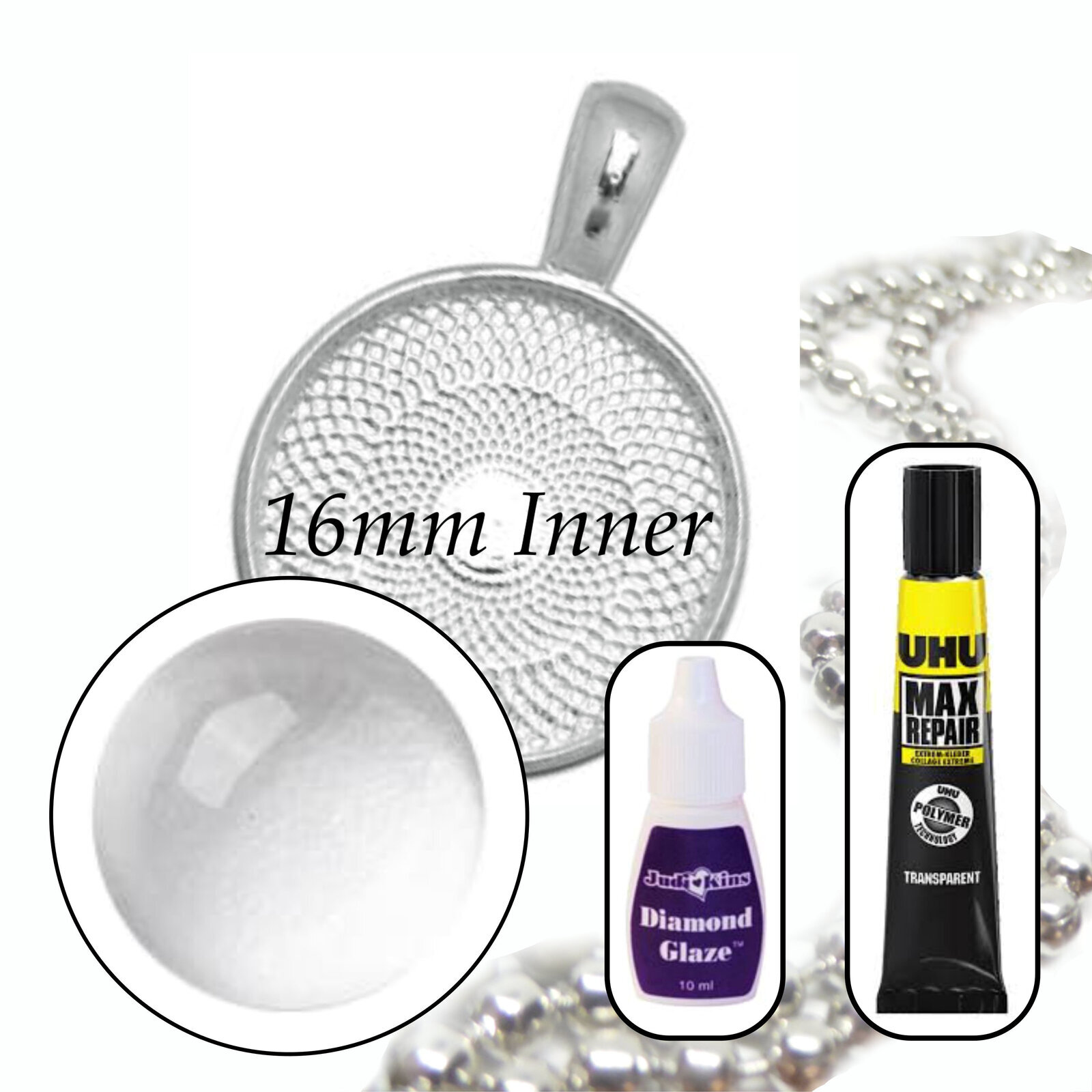 16mm Glass Pendant Kit – Makes 10 Necklaces – Colour Options