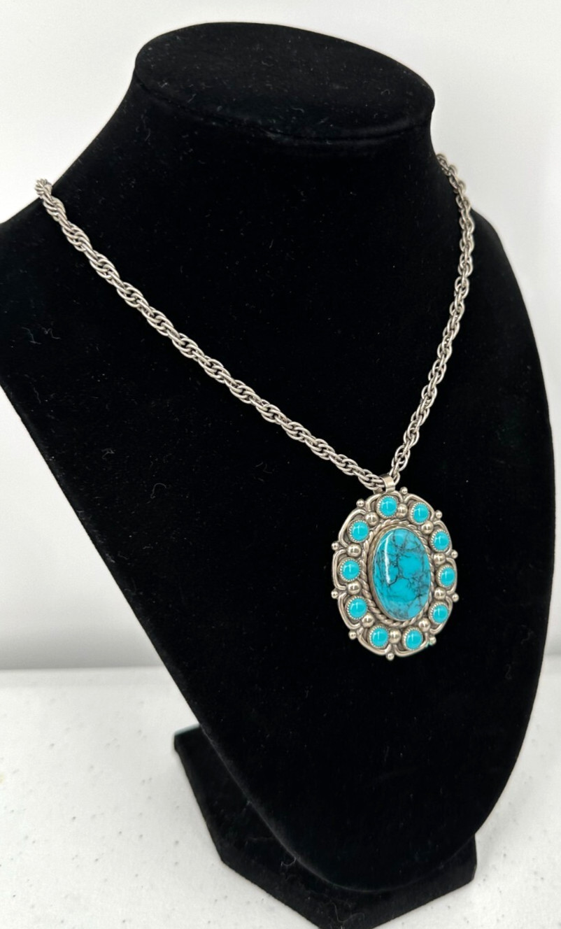 Bell Trading Post Southwestern Nickle Silver Faux Turquoise Pendant Necklace