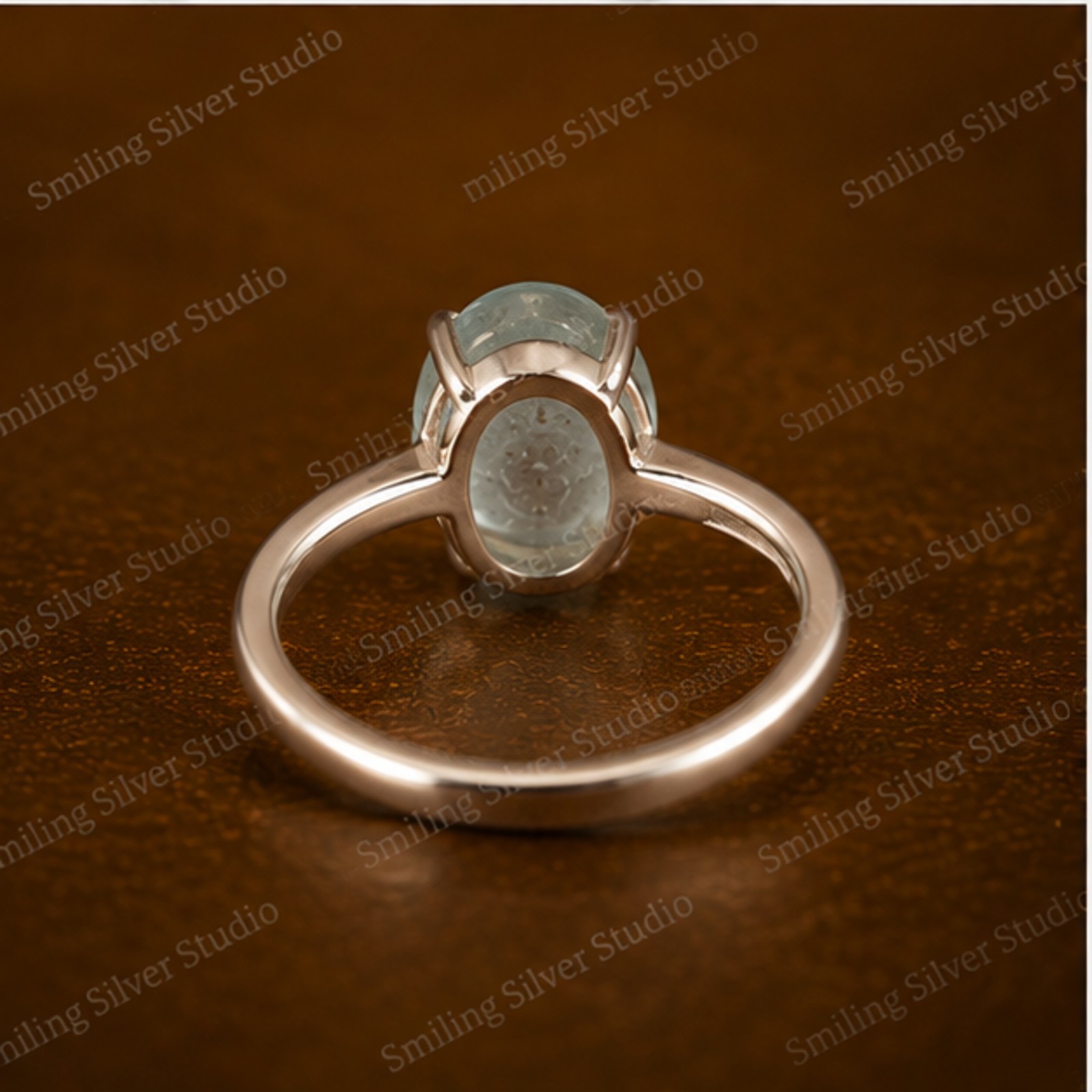 925 Sterling Silver Oval Green Cabochon Aquamarine Ring Minimalist Handmade Ring