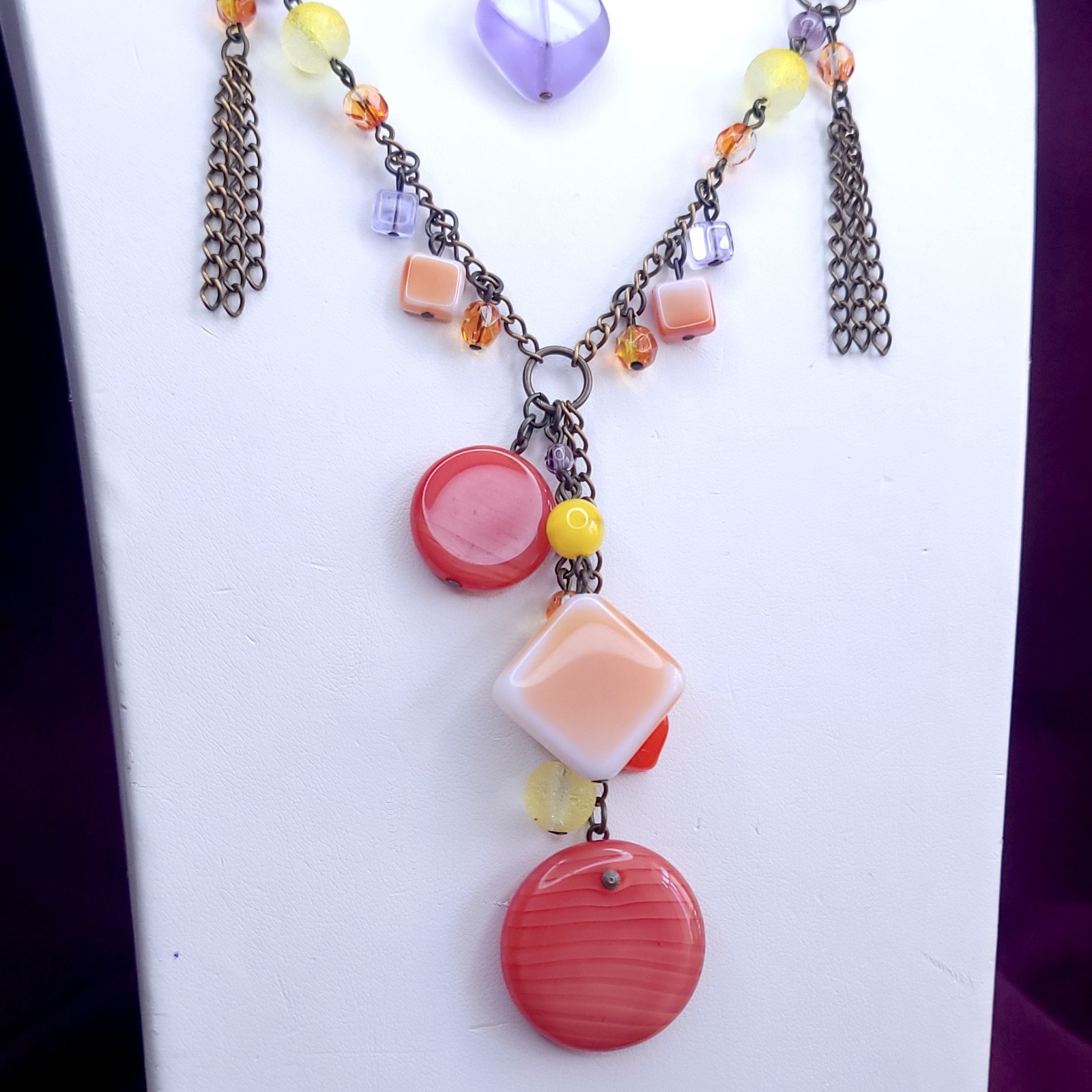 Necklace 24″ Red Orange Glass Czech Beads Vintage Style