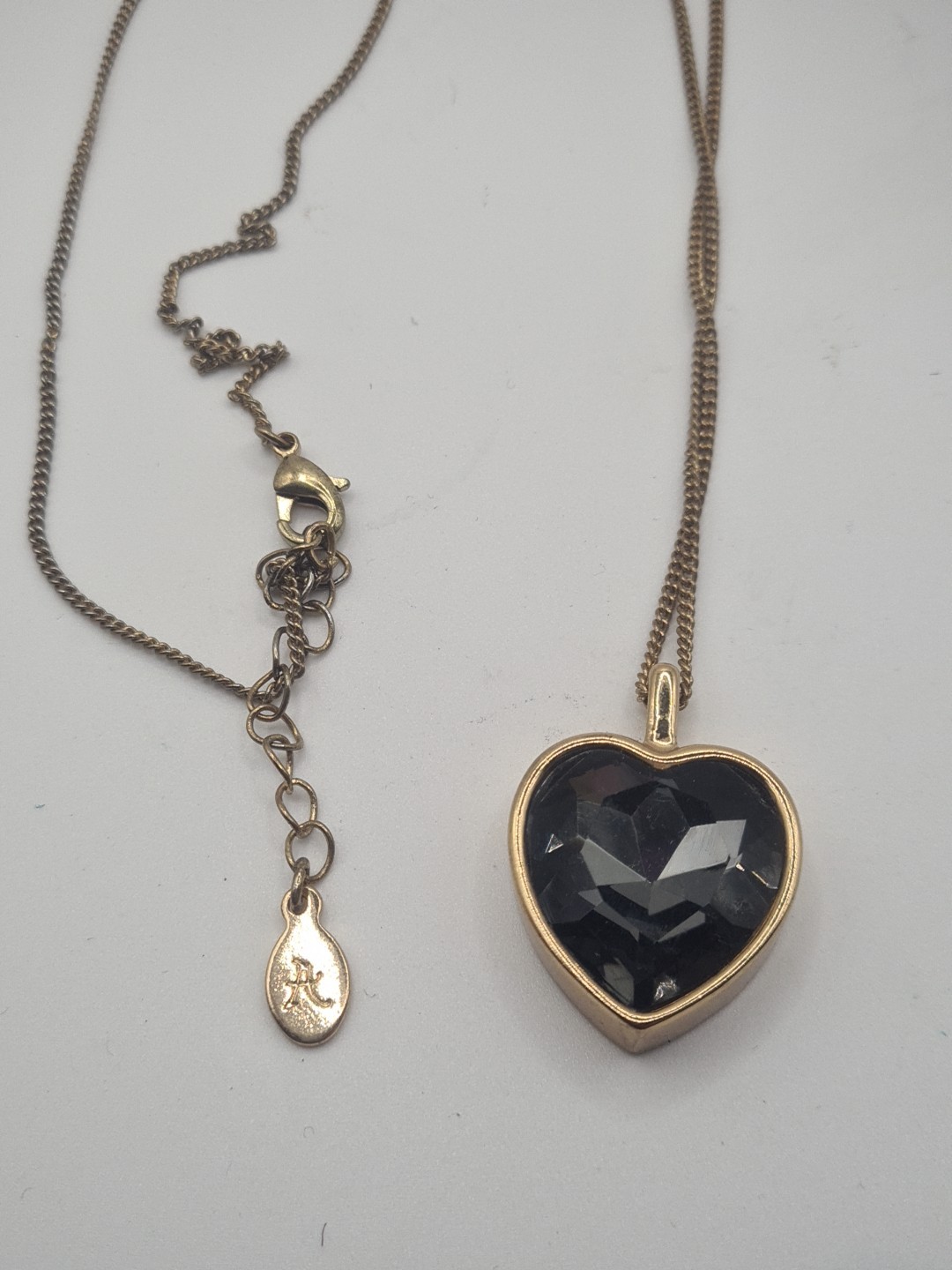 Accessorize Black Glass Heart Pendant Necklace On A Gold Tone Chain