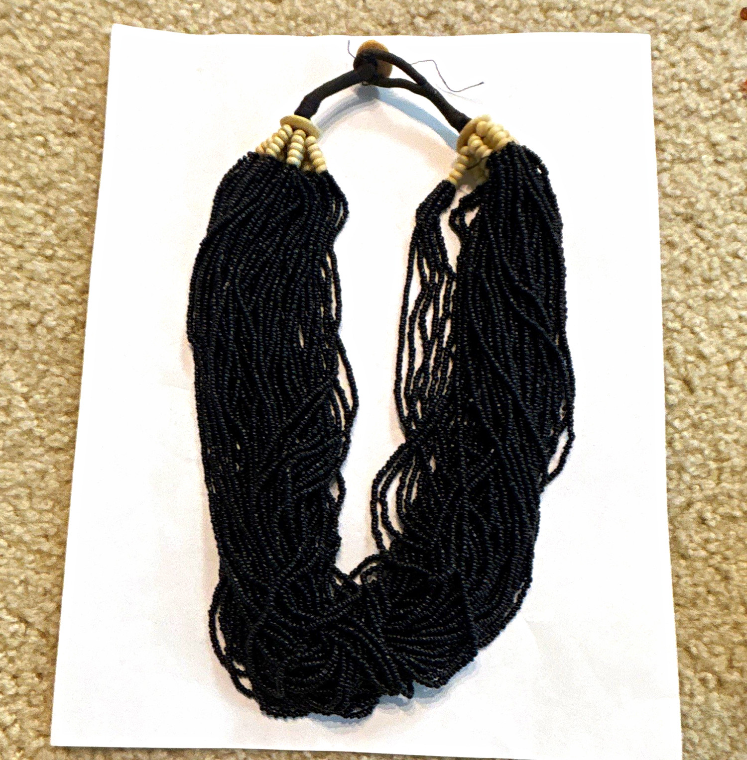 Vintage Style Multi Strand Black Seed Bead Statement Necklace Tribal Boho