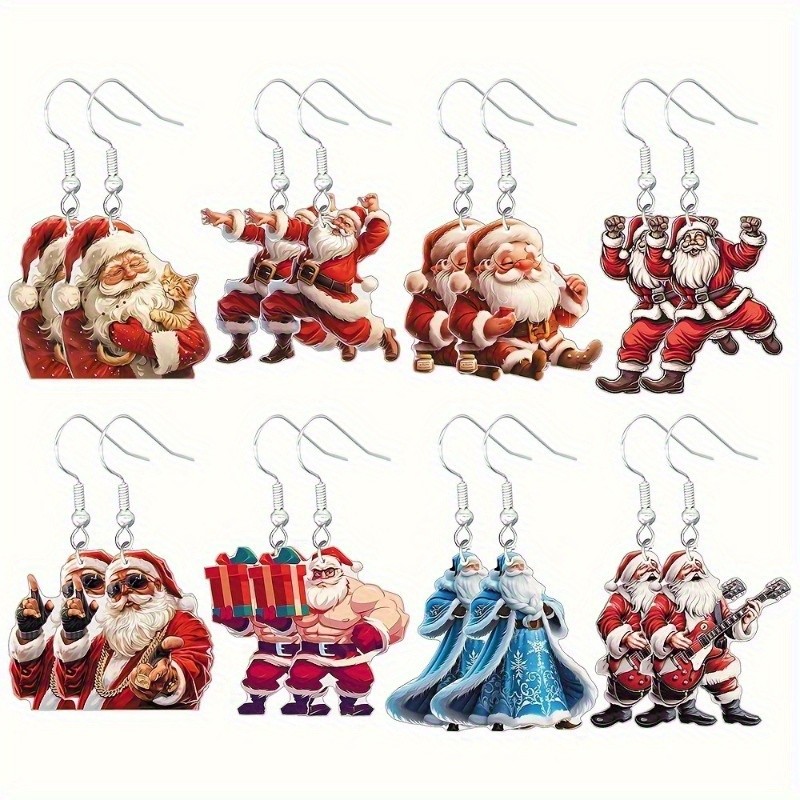 16Pairs Christmas Earrings Set Cute Santa Acrylic Dangle Earrings Holiday Gifts