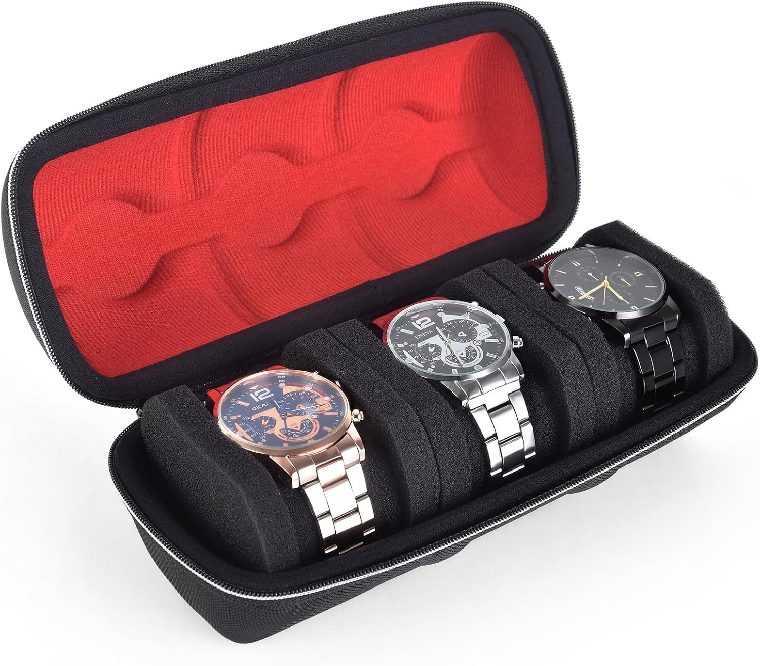Sleek 3-Slot Hard Shell Watch Organizer with Soft Pillows | Portable & Dustproof