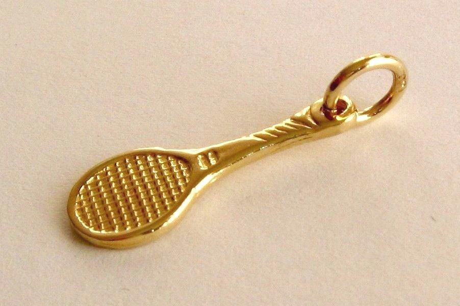 Solid 9K 9ct Yellow Gold TENNIS RACQUET SPORT Charm Pendant
