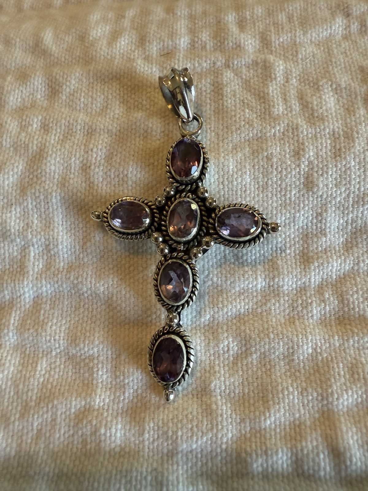 Amethyst Cross Pendant 6.50ct Sterling Silver 2 x 1.25 Inches