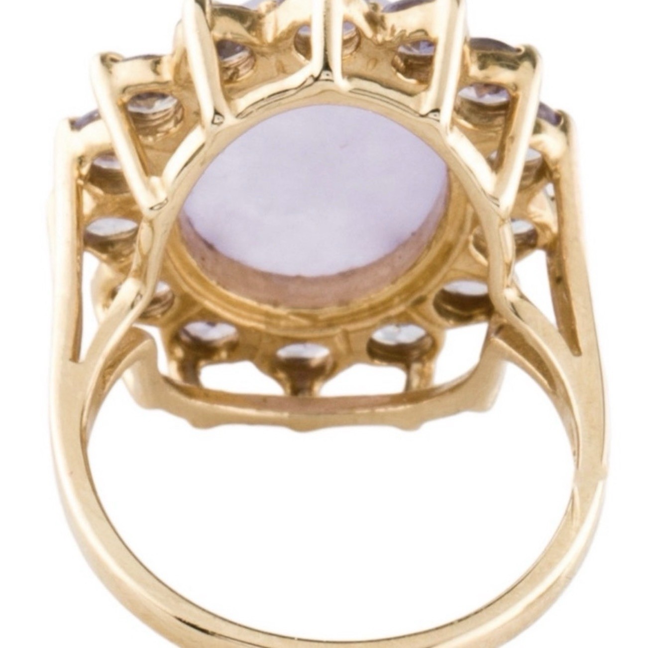 14K Gold 5.59ct Center Purple Jade & 1.12 CTTW Tanzanite Gemstone Ring size 5.5