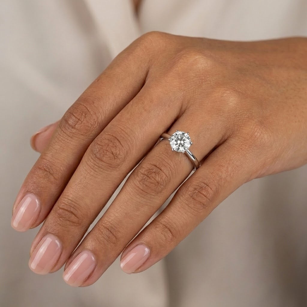 Solitaire Engagement Ring 14K Gold Classic 1.56 CT Round Lab-Grown Diamond D VS2