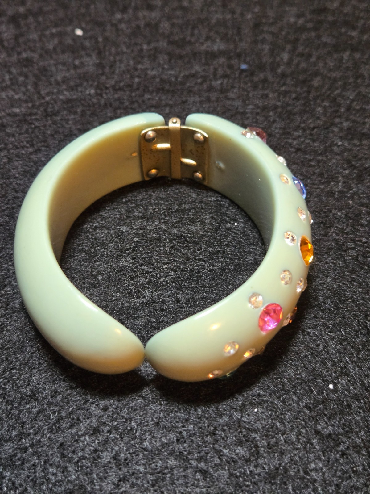 Vintage Powder Blue Bakelite Clamper Bracelet with Rhinestones