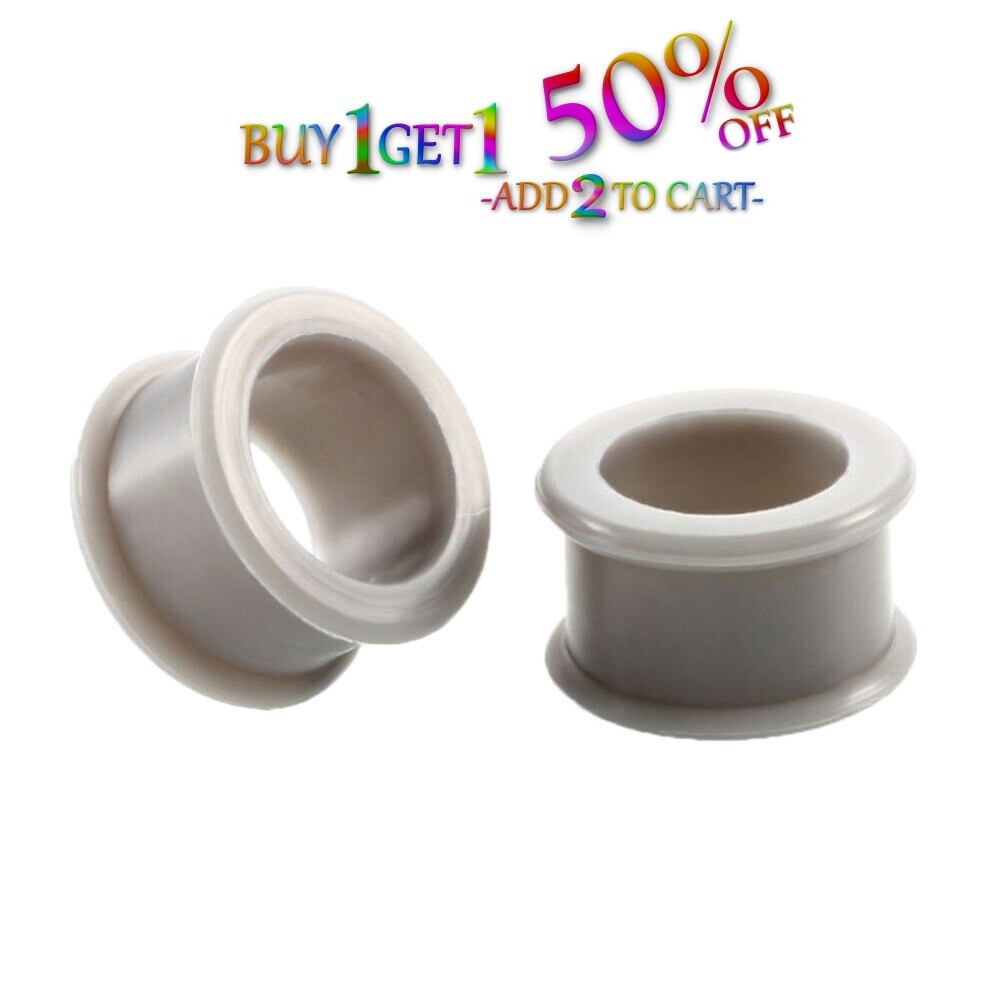 Pair 12g-50mm GRAY SILICONE FLAT FLARE TUNNELS Double Gauges Thin Flesh Ear 2004