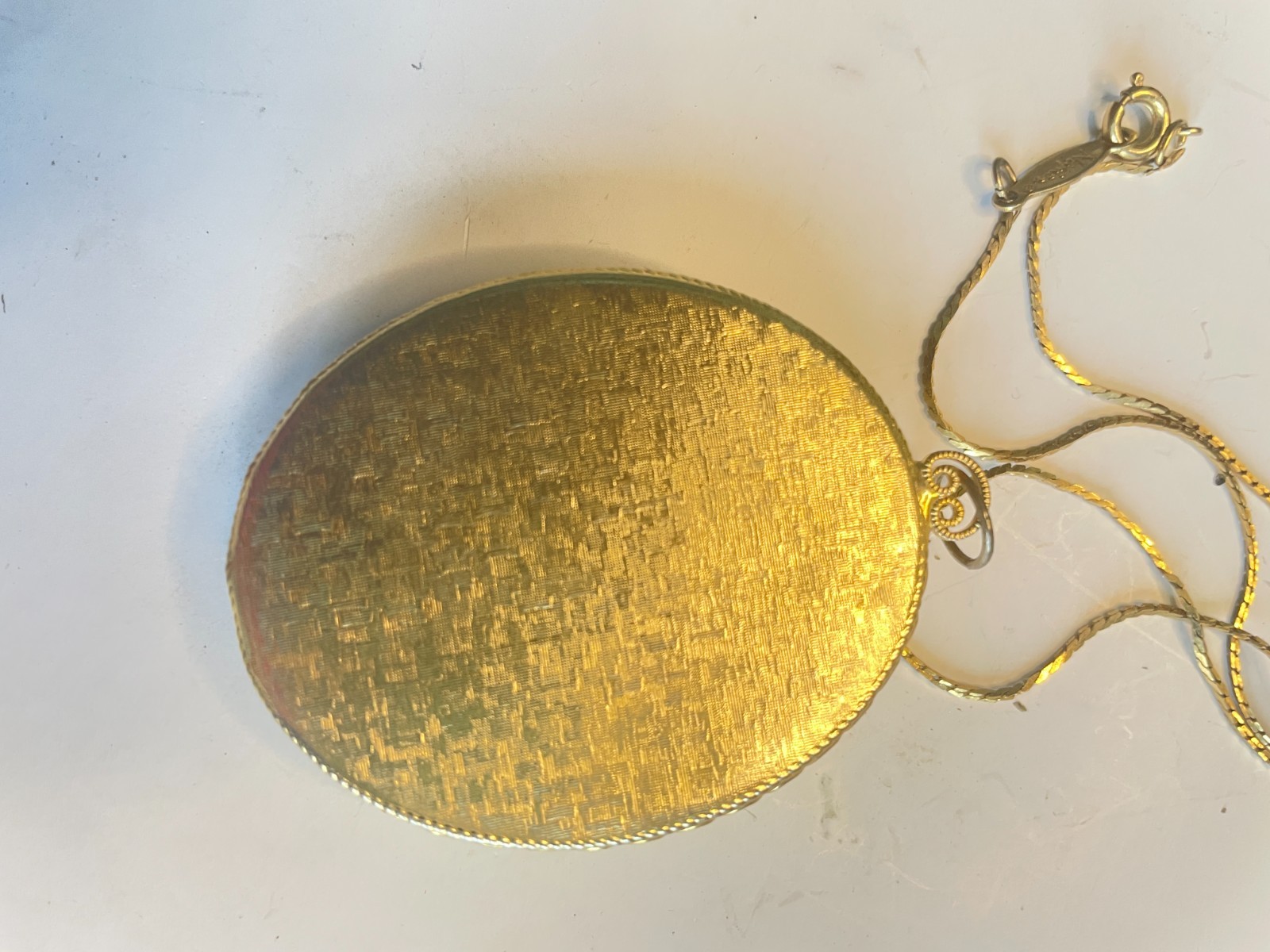 Porcelain Pendant Hand Painted Flowers Gold Tone Metal NAPIER CHAIN 14 INCHES