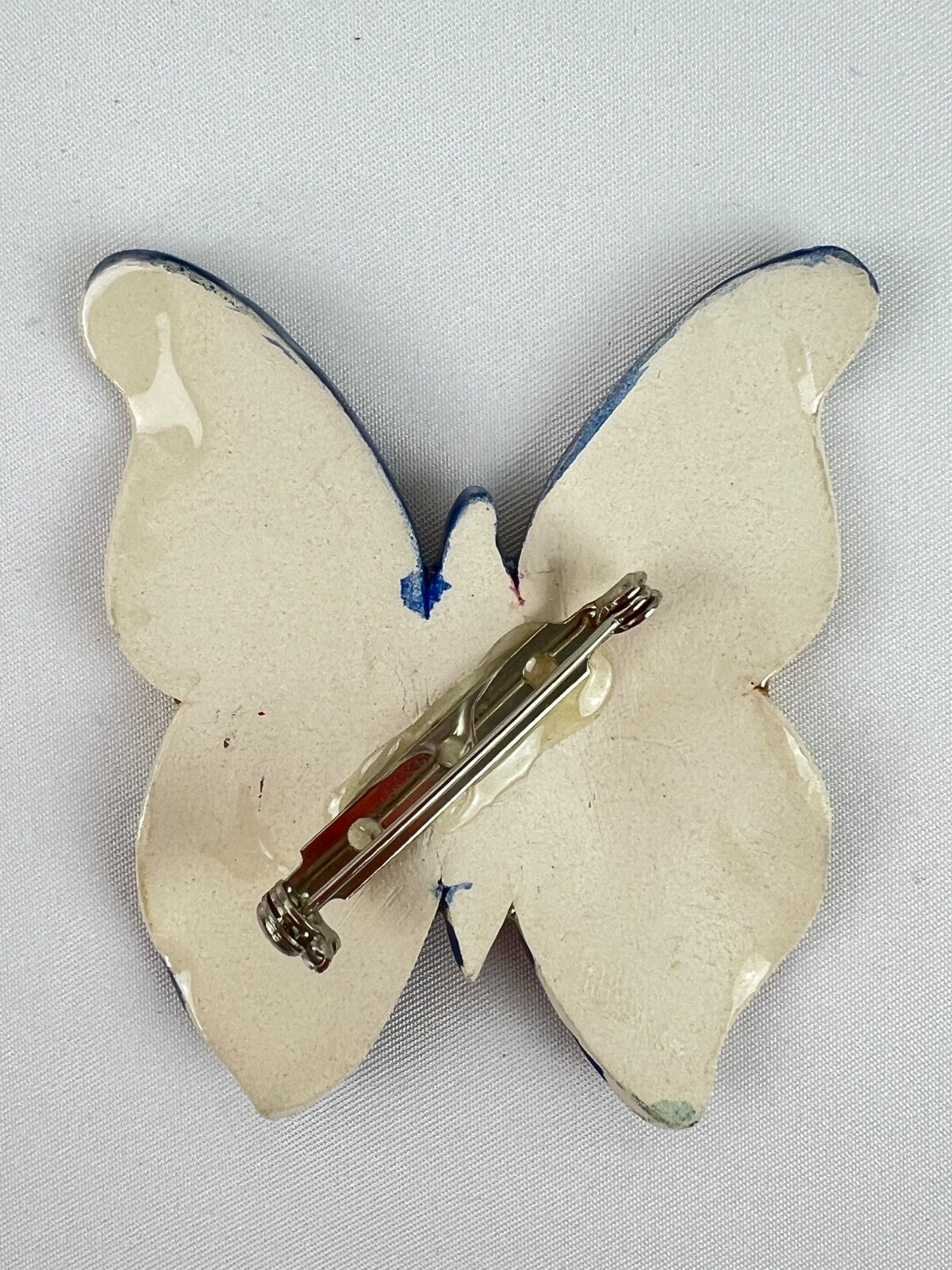 Handmade Large Ceramic Glossy Enamel Butterfly Brooch Multi Color Gold Detailing