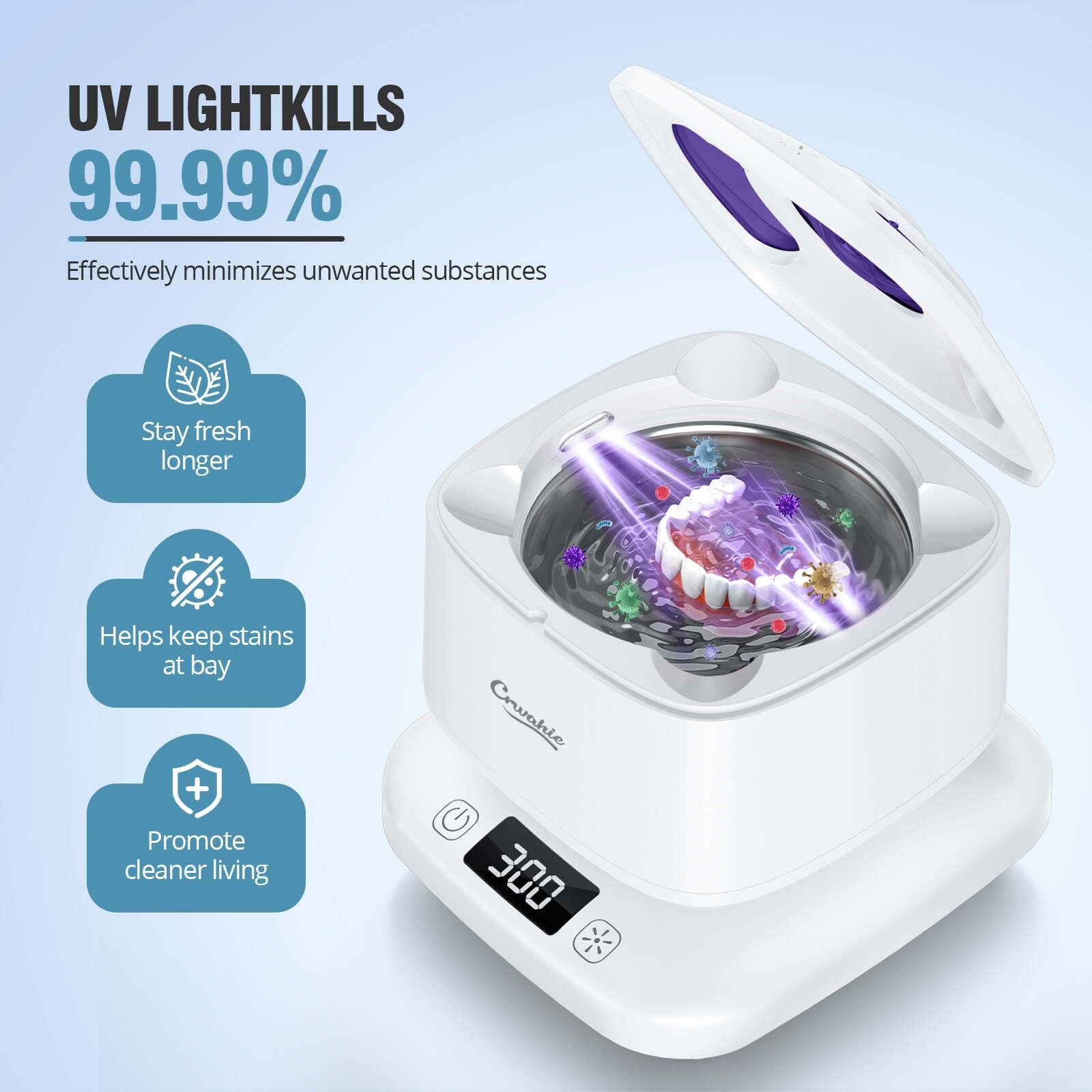 Ultrasonic Retainer Cleaner, Detachable 45kHz Retainer Cleaner Machine 3 Mode…