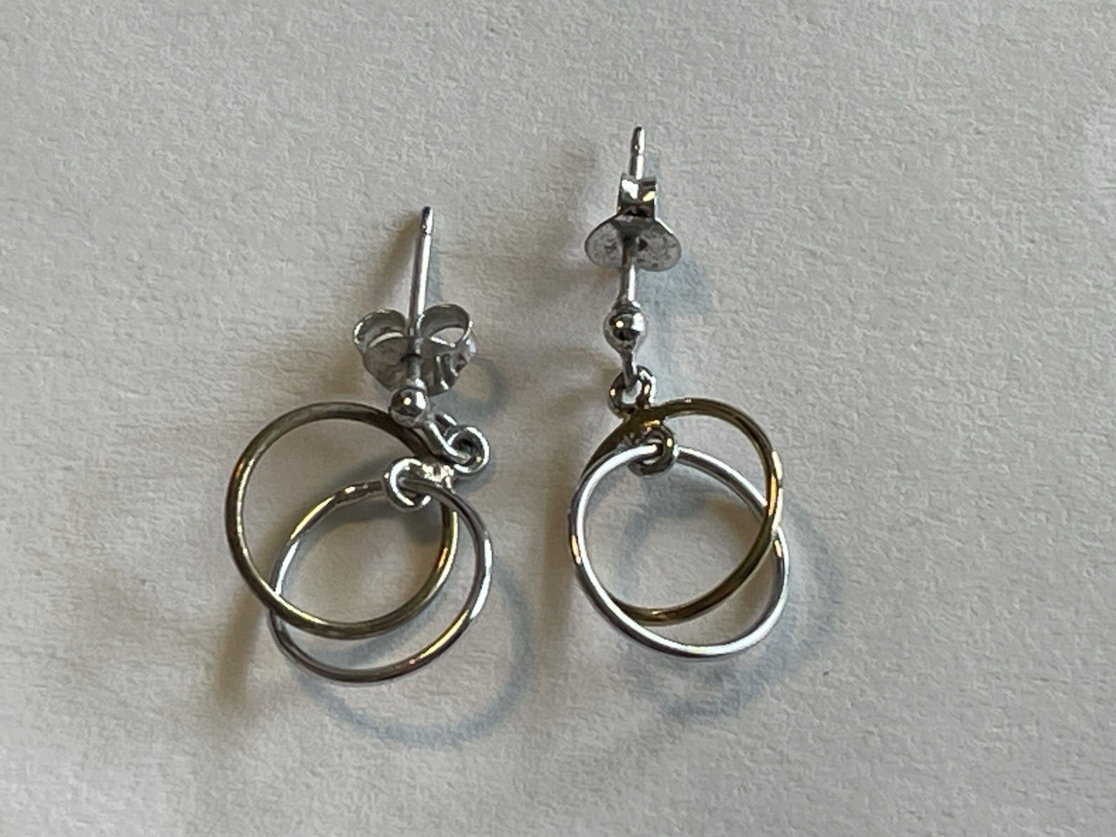 Double Circle Stud Earrings, Mixed Tone, Modern Minimalist .75″ D353