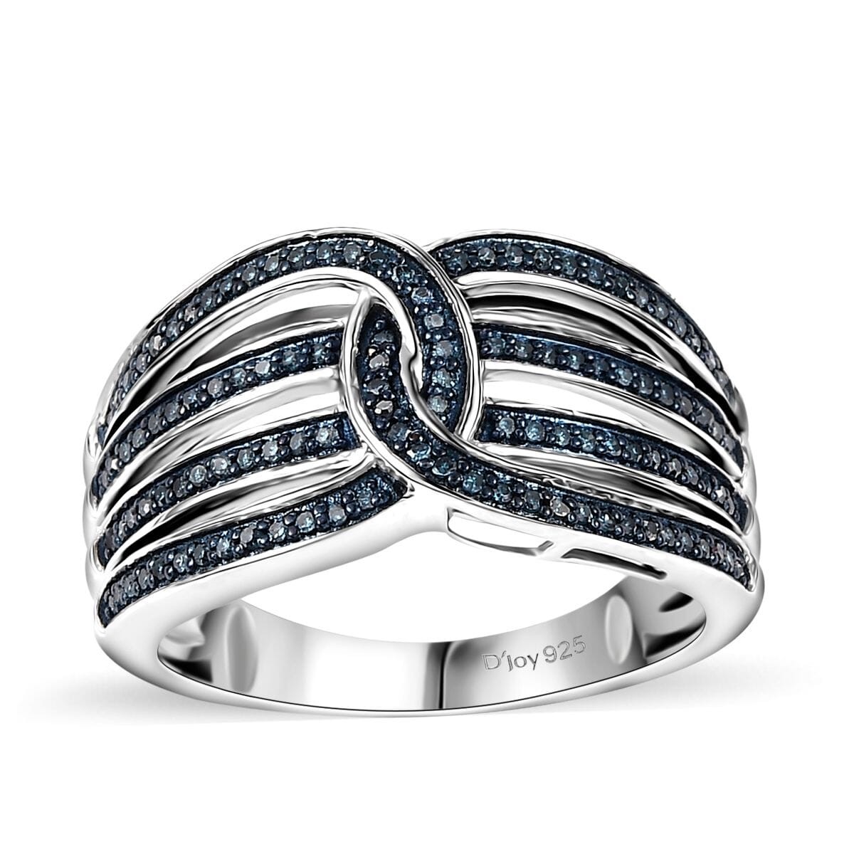 Beautiful!! 0.33ctw Blue Diamond Cocktail Ring Rhodium Plated Sterling Size 7
