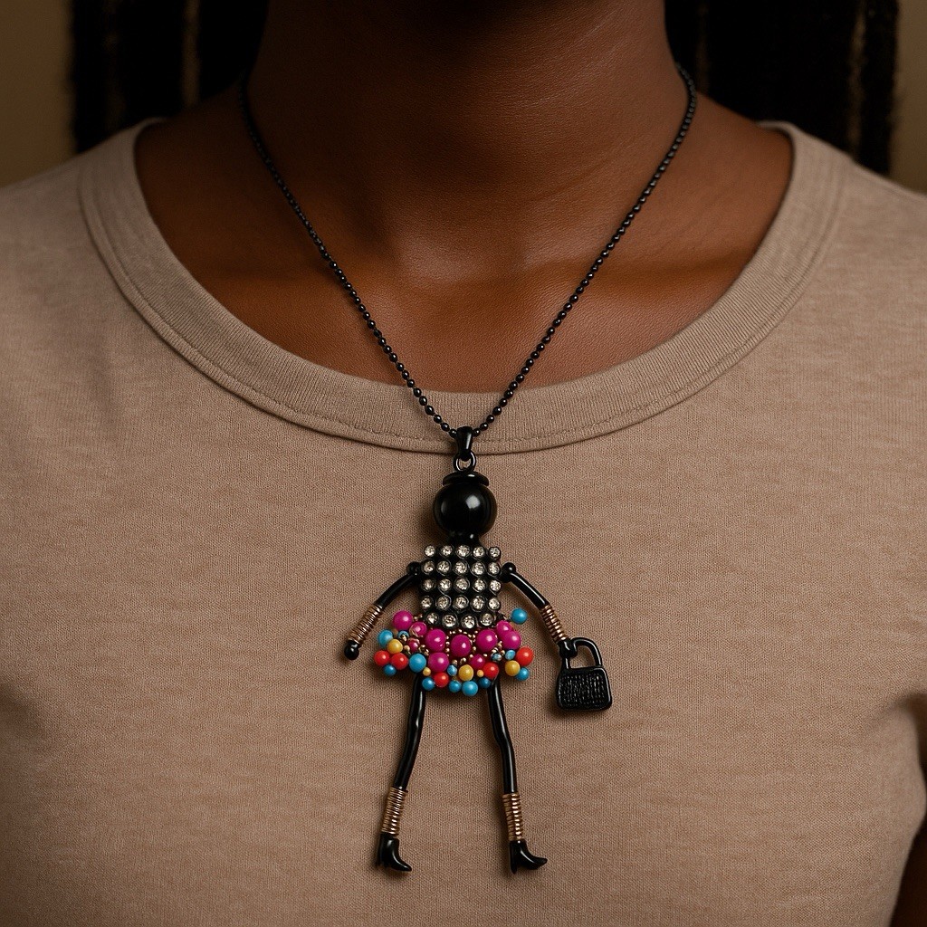 ✨ Handmade African Doll Pendant Necklace – Supports Charity ✨