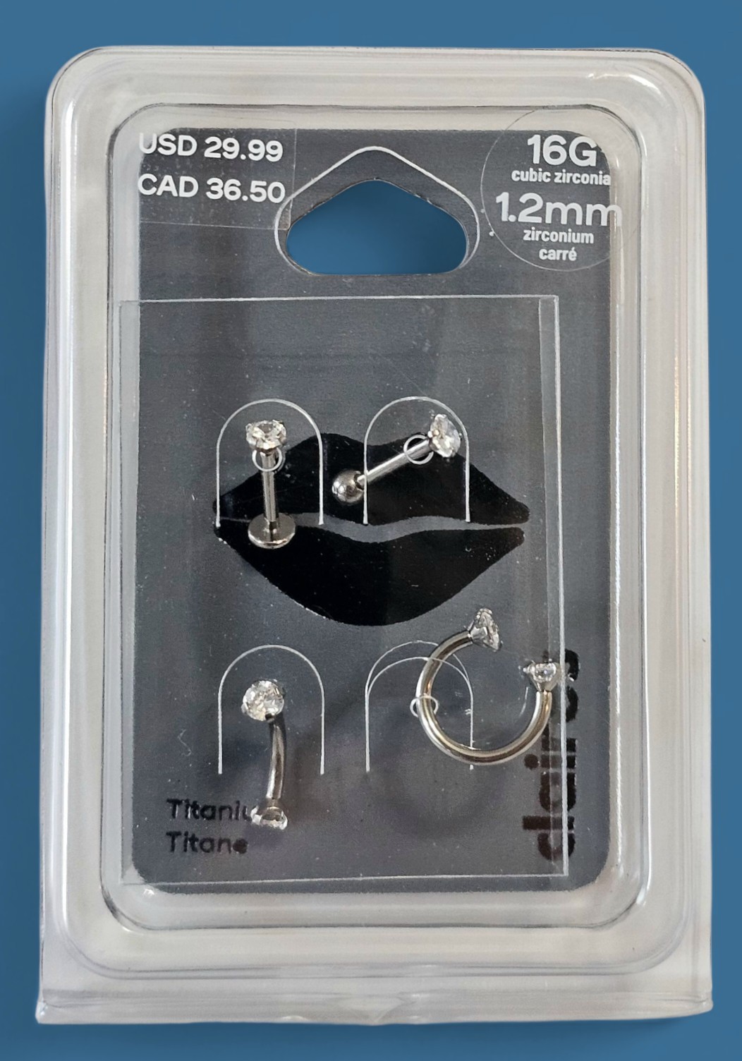 (LOT OF 5) Claire’s Titanium Lip Ring Stud, 16G/1.2mm, Cubic Zirconia Silvertone