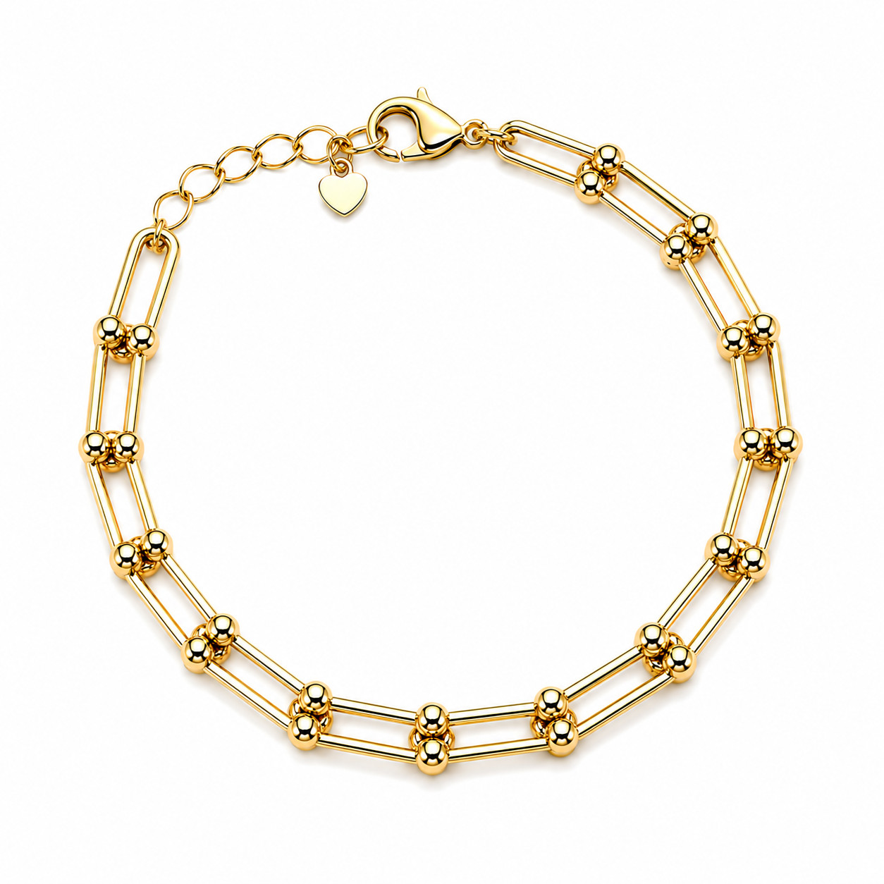 Italian 1/200 14k Yellow Gold Oro Overlay Paperclip Ball Bead Bracelet Pulsera