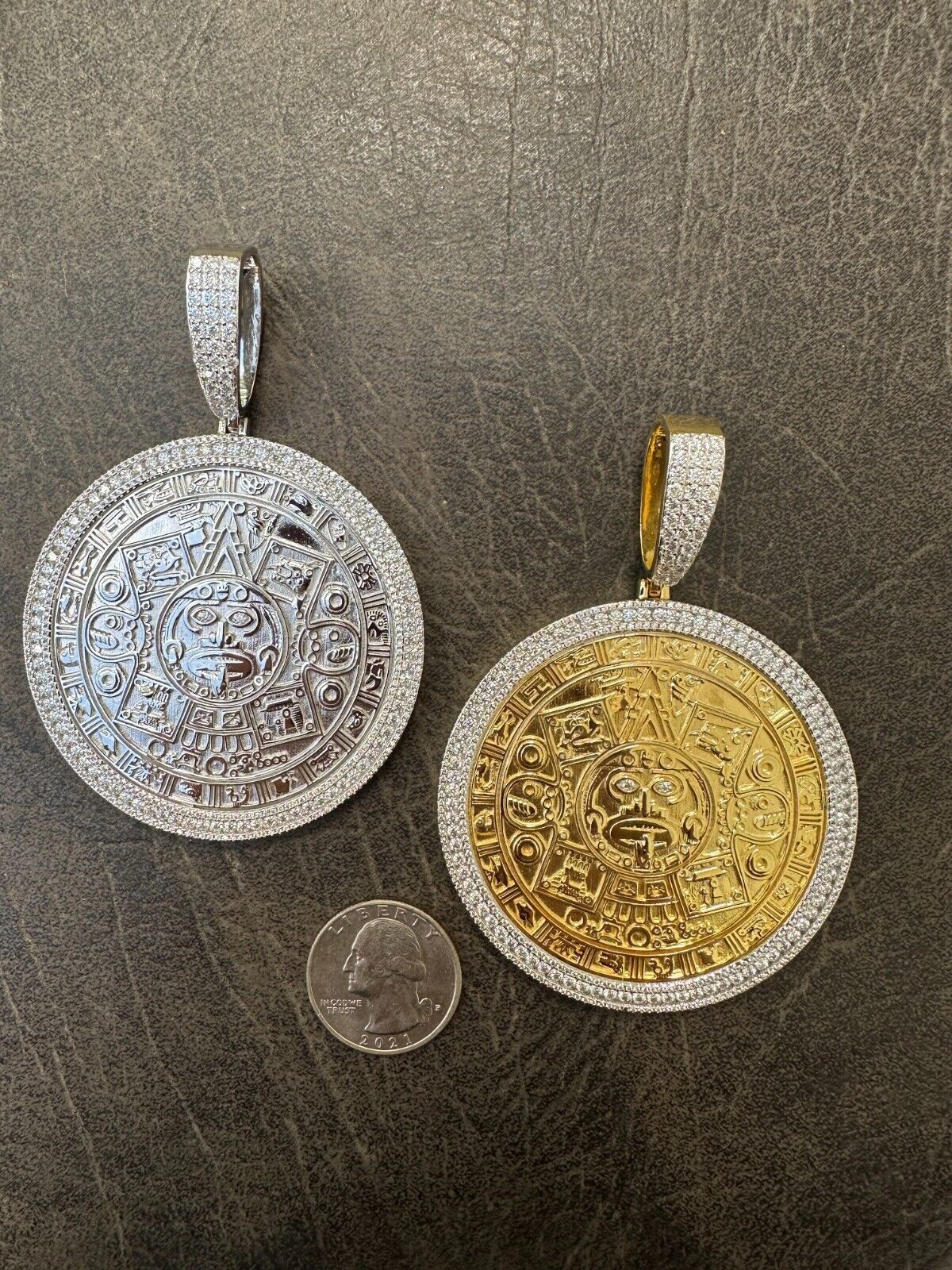 HUGE Moissanite Aztec Calendar Mayan Sun God Iced 925 Silver Pendant Necklace