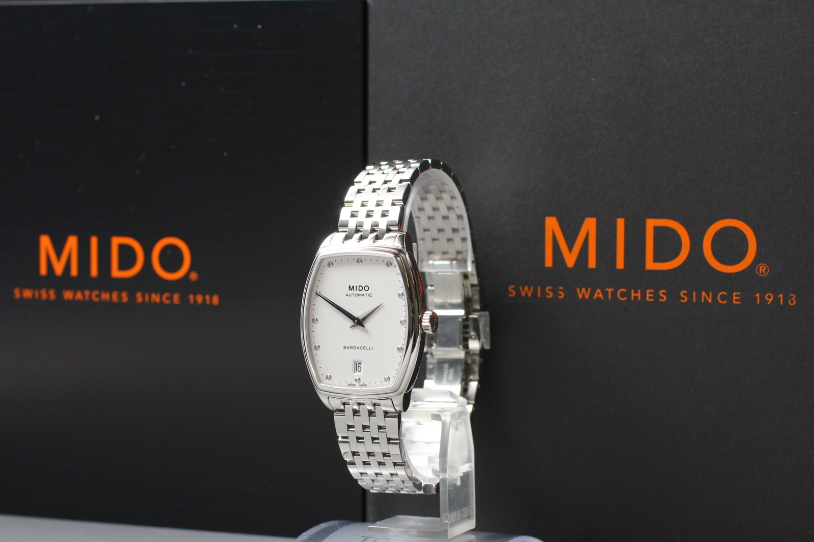 MIDO Baroncelli Tonneau Diamond Dial Auto Full Set Ladies Watch Box Papers