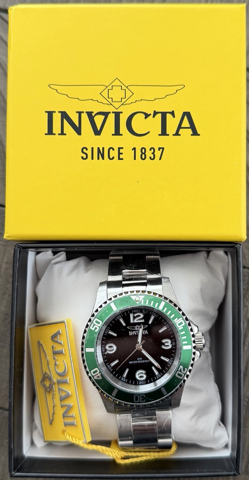 Invicta Specialty Rowan Watch 40mm, Steel, Black Dial, Green Bezel (49338)