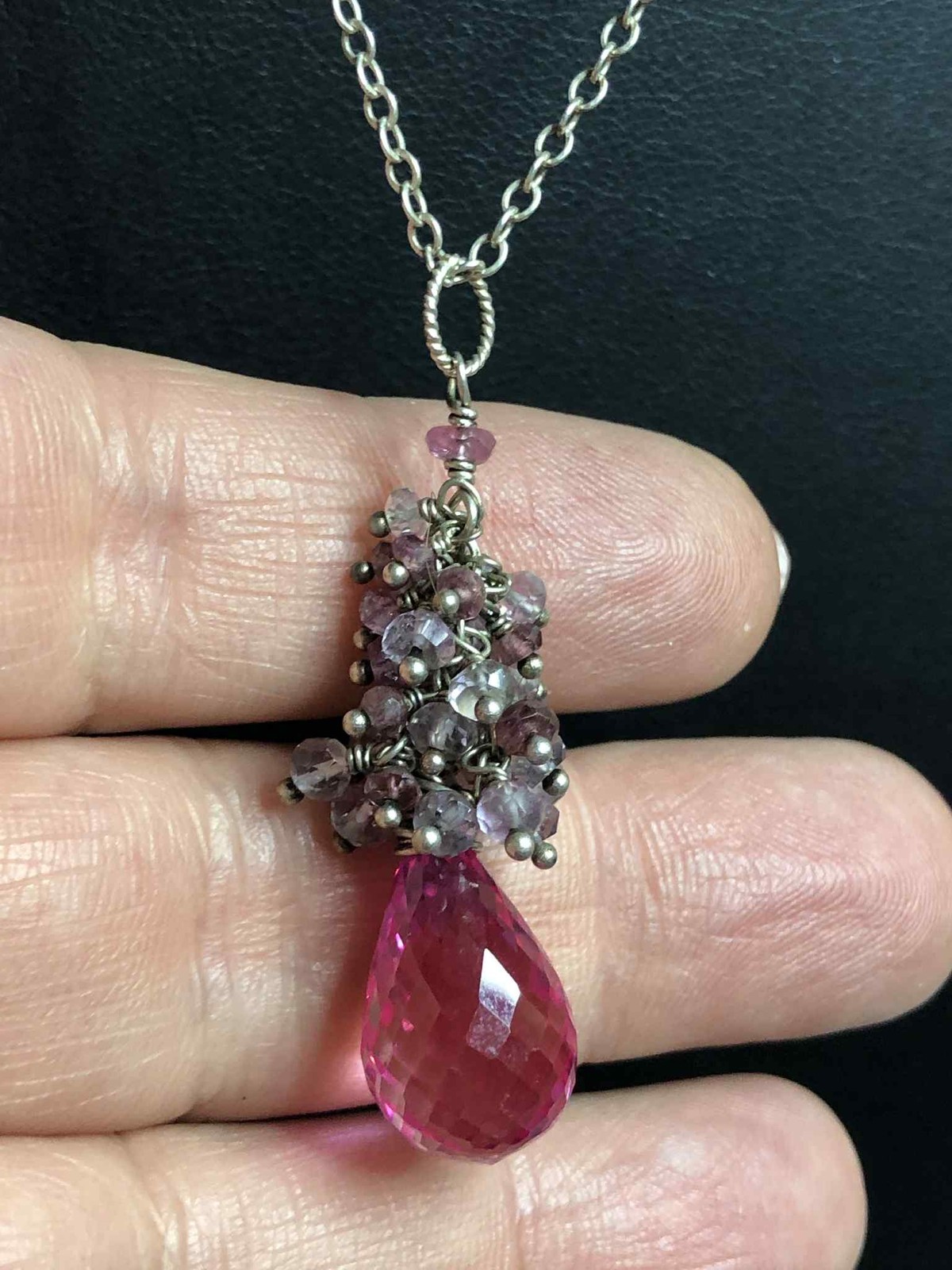 7328 Sterling 925 Artisan 14ct Pink Sapphire Briolette 18″ necklace 8.8grams
