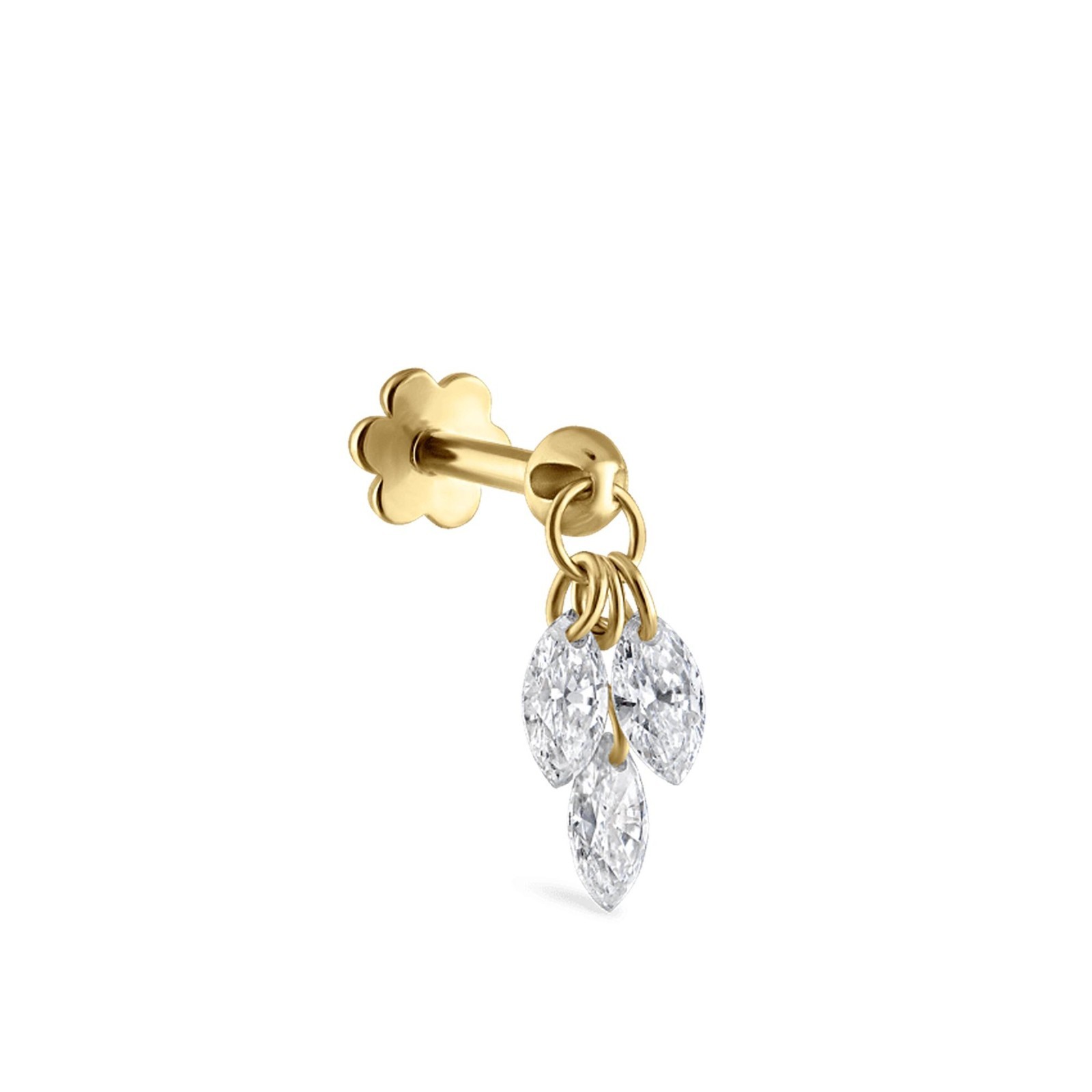 Marquise Trio Moissanite Drop Stud Helix 925 Sterling Silver