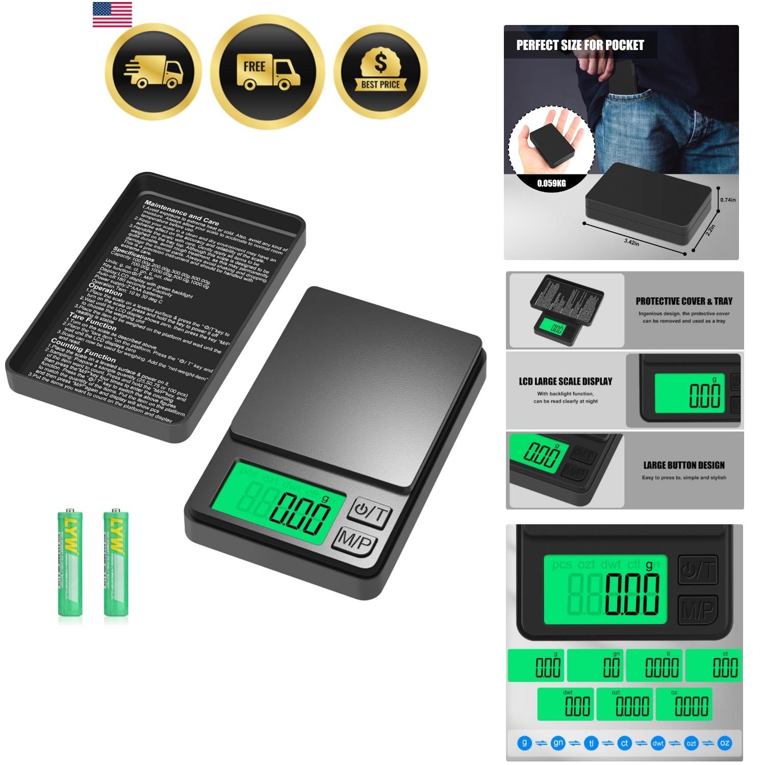 Digital Pocket Scale 1000g x 0.01g, Portable Precision Gram Scale Jewelry Sca…