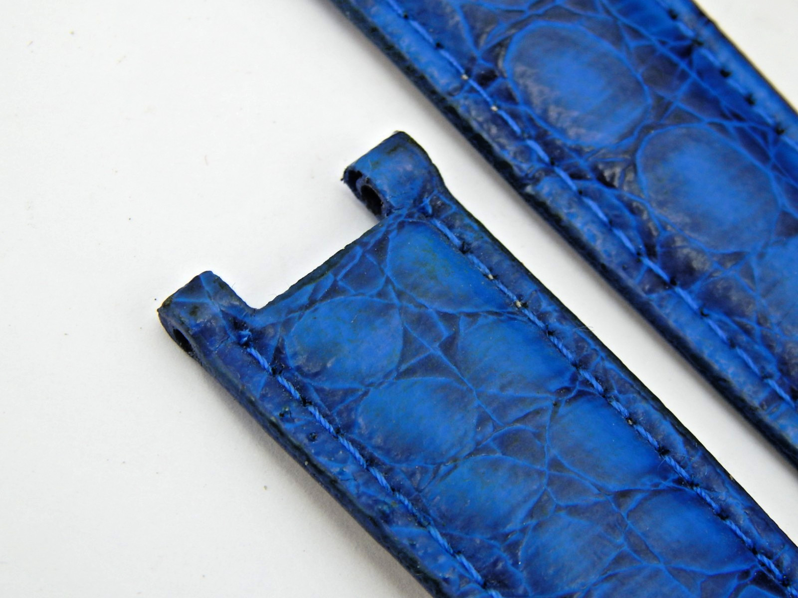 Royal Blue Lucien Piccard Signed Buckle watch band Notched Leather 20mm / 11.8mm