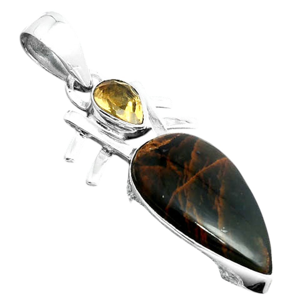 Turkish Rainforest Chrysocolla and Citrine 925 Silver Pendant Jewelry P-1046