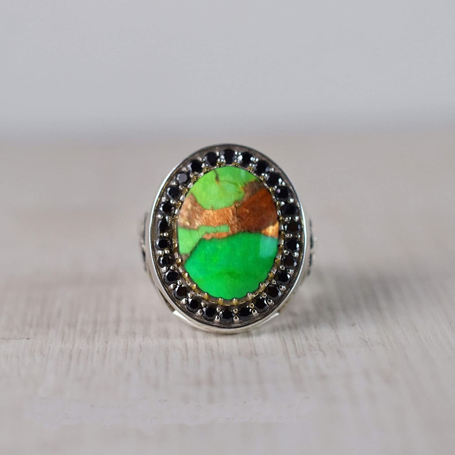 Solid 925 Sterling Silver AA Natural Copper Turquoise Gemstone Men’s Unisex Ring