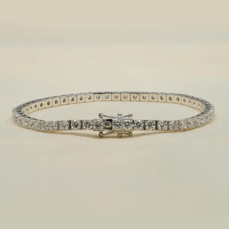 Round UGL Certified Natural Diamond Tennis Bracelet Wedding Gift 14K White Gold