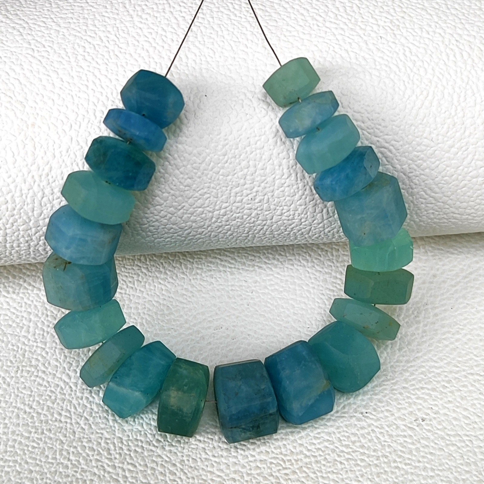 Matte Finish Aquamarine 10-16mm Faceted Bolt Shape Beads 6.5″ Strand Brazil Gems