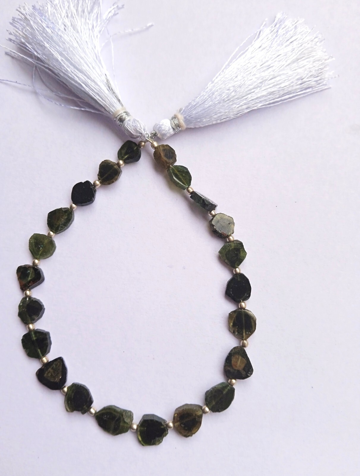 35 Carat Natural Bi Color Tourmaline Slice Beads 8 Inch For Necklace Jewellery