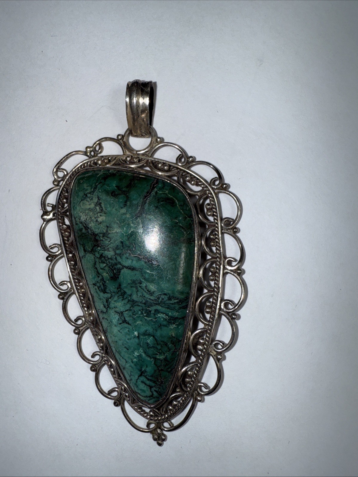 Israel Eilat Stone Pendant Handmade Vintage Filigree Big Stone
