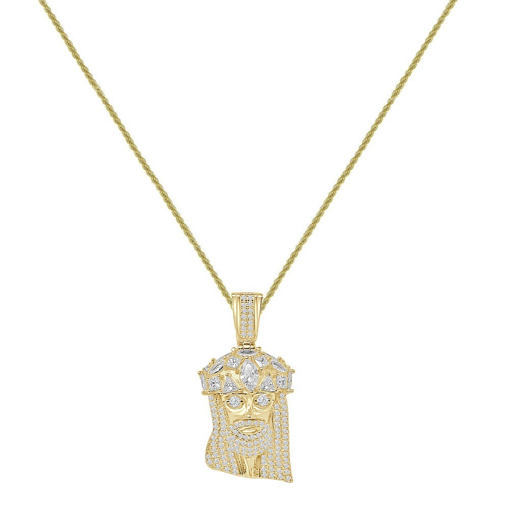 VVS1D 1.65 Ctw. Italian .925 Silver Jesus Face Piece Pendant Charm Free Neckless