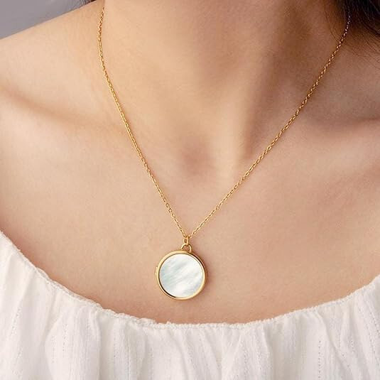 Locket With Mother of Pearl Custom Photo/Picture Necklace Personalized Engraving
