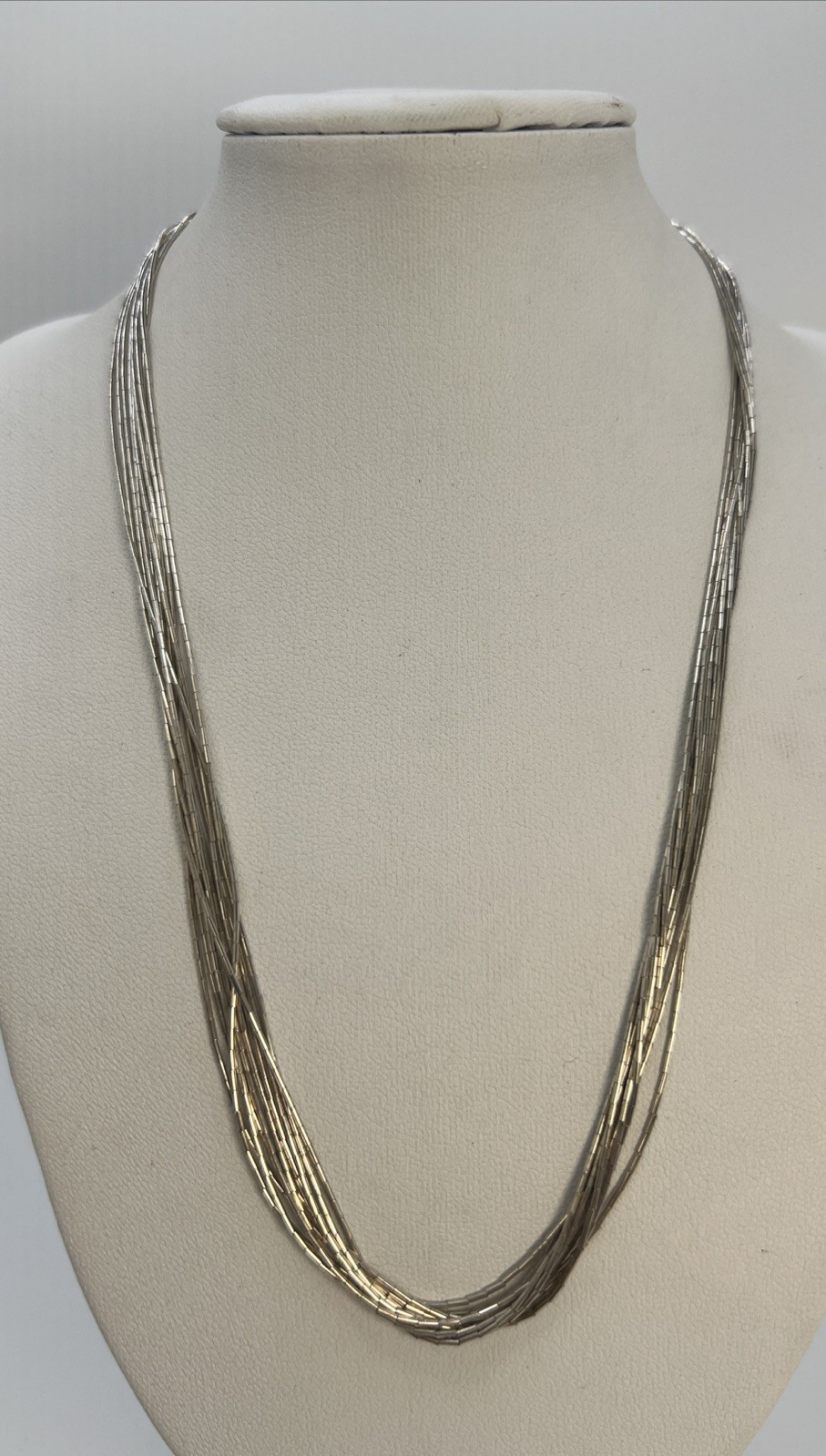 Vintage Sterling Silver 925 10 Strand Liquid Silver Necklace 16” Rising Sun Mark