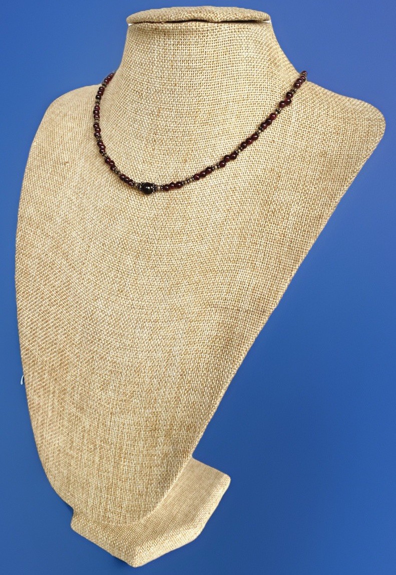 15-1/2″ Long Sterling Silver & Polished Garnet Bead Necklace, No Clasp