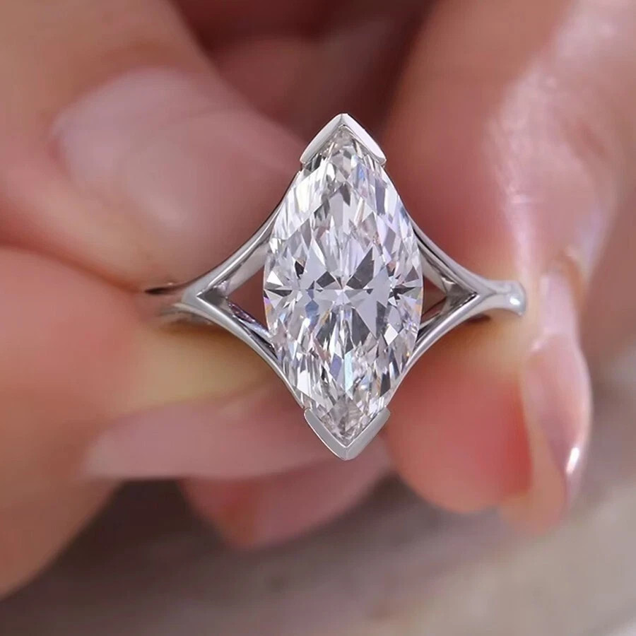 Rare 2.75 Ct Marquise White Diamond Solitaire Ring 14K White Gold Plated