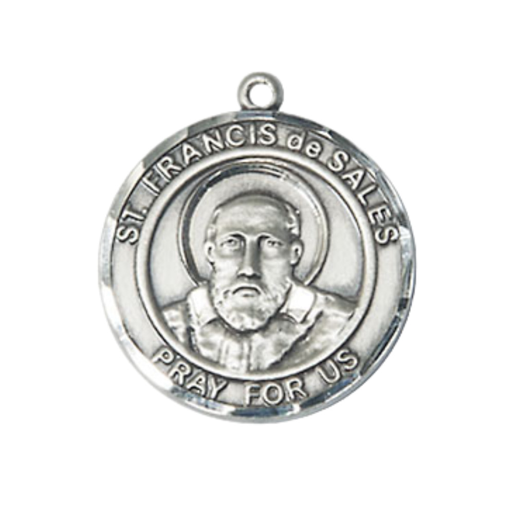 Pewter Medium Saint Francis de Sales Medal Pendant 18″ Lobster Claw Necklace