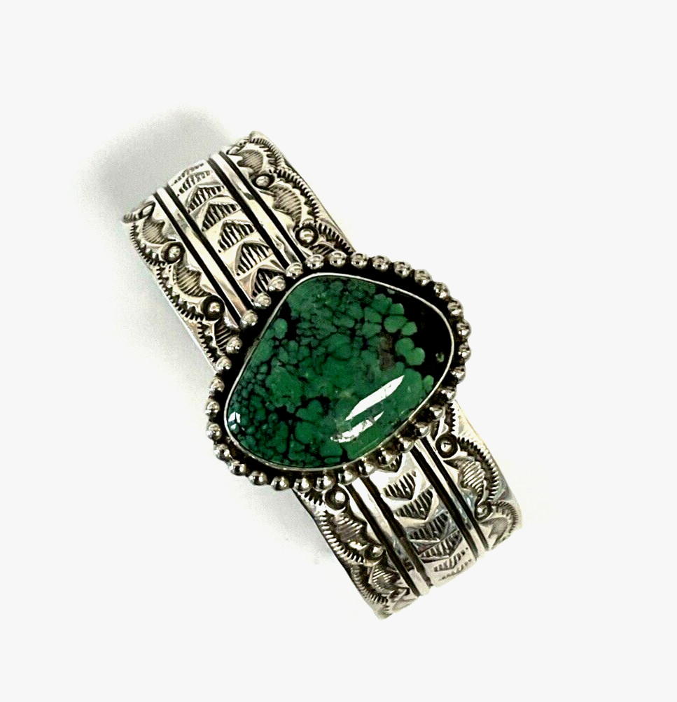 Native American Sterling Silver Cuff with Green Navada Turquoise