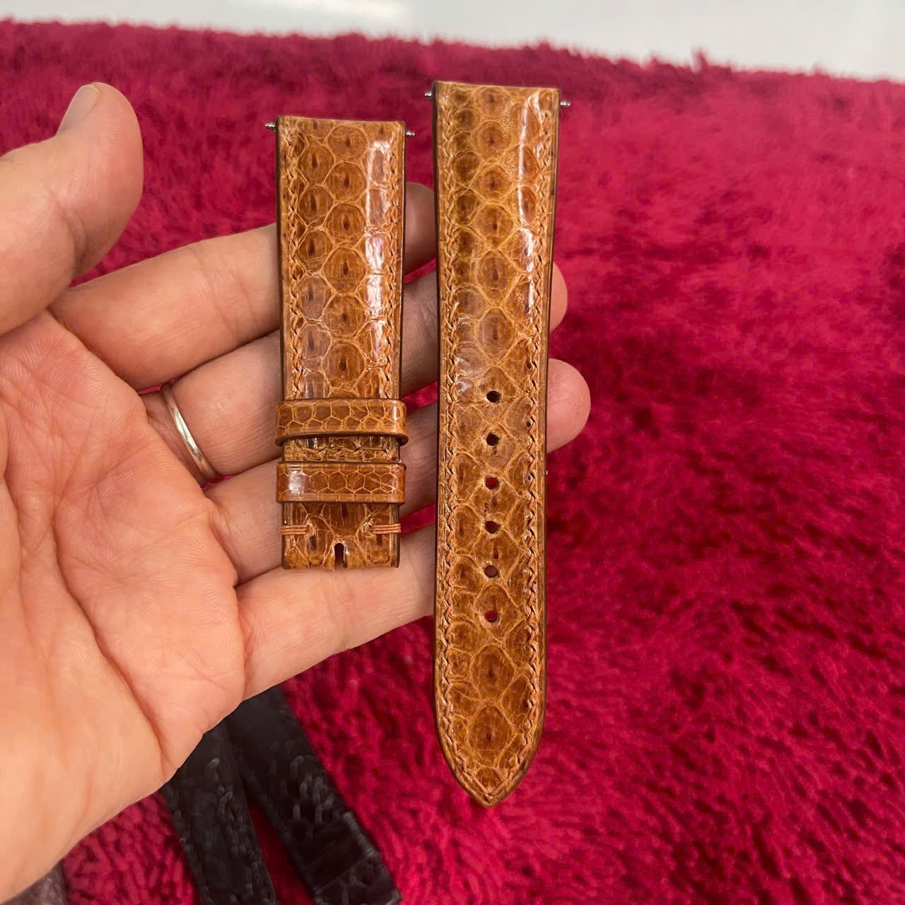 22mm/18mm BROWN Genuine Snake Leather Skin Watch Wrist Strap Band Buckle