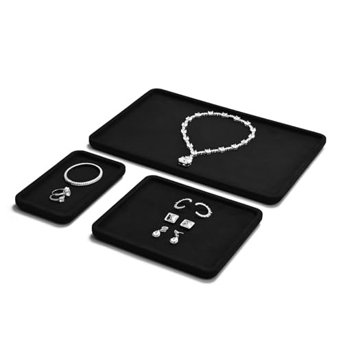Microfiber Jewelry Display Flat Tray for Rings Earrings 20 * 18 * 1.5cm Black