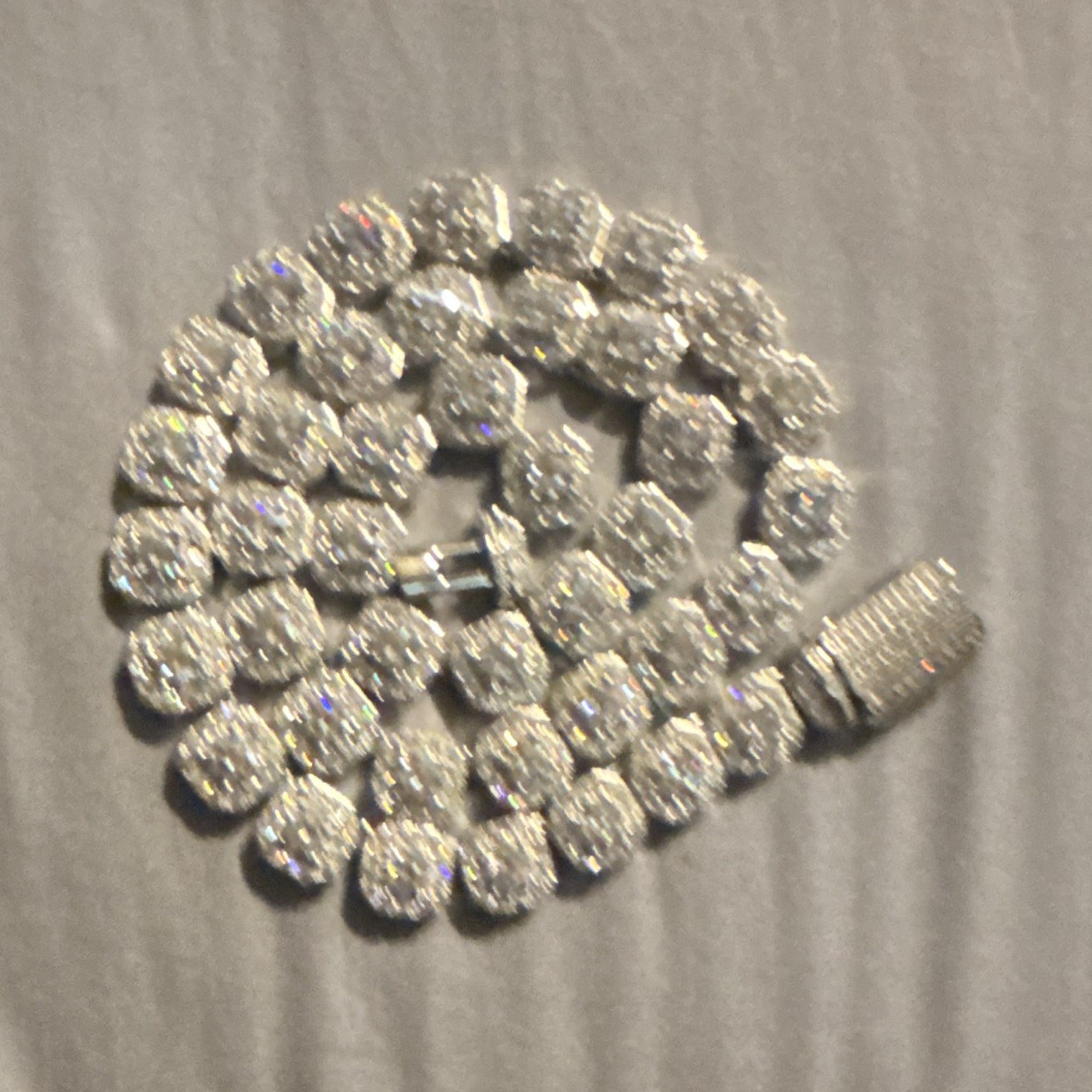 Silver Iced Out Tennis Chain Necklace Cushion Crystal White Box Clasp