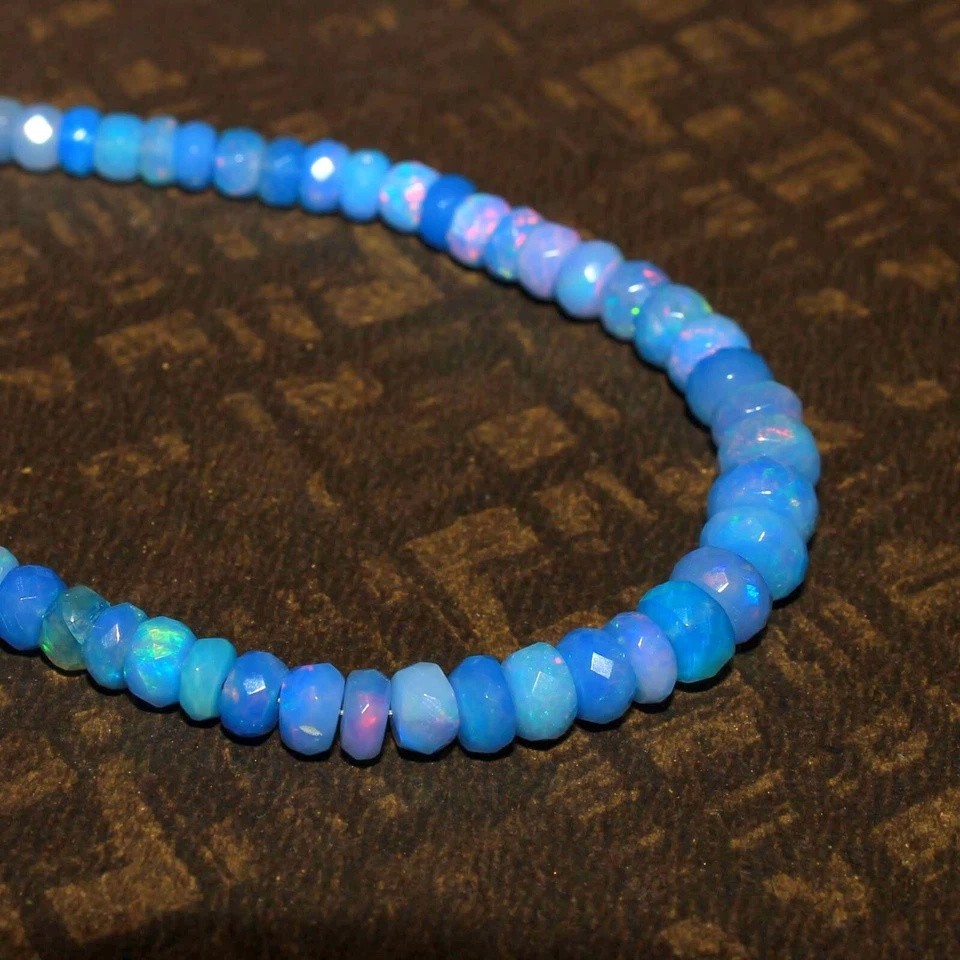 4-6mm Natural Blue Ethiopian Fire Opal Faceted Roundell Gemstone Beads 4 Inch