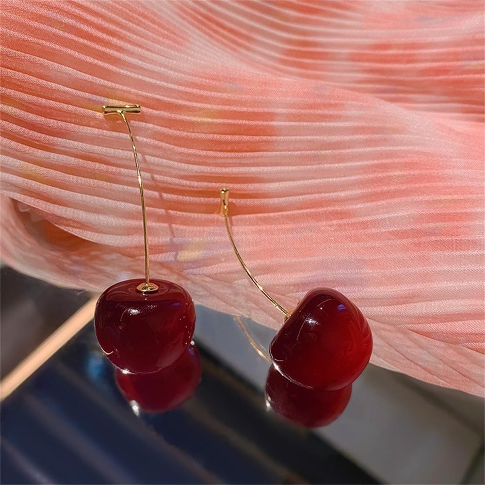 Cute Cherry Acrylic Earrings Kpop Resin Fruit Dangle Jewelry for Women – 1pr