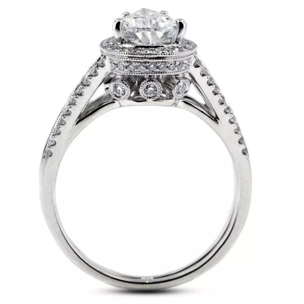 Side Stone Engagement Ring 18K Gold Halo 1.80 Carat Pear Lab-Grown Diamond E SI1